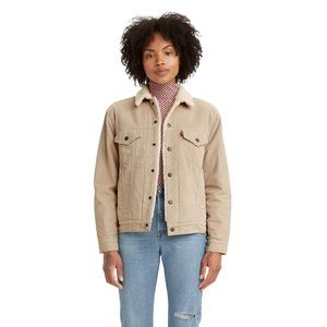 LEVI'S Corduroy Sherpa Trucker Jacket Beige S Small GUC